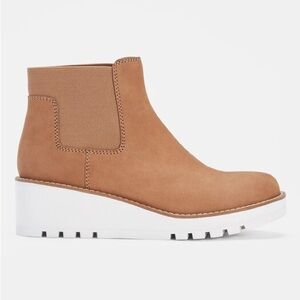 Eileen Fisher Chelsea Wedge Washed Leather Bootie Tan